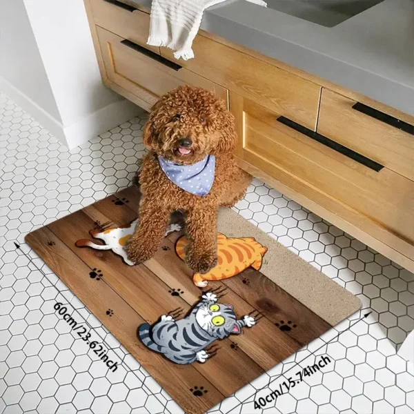 Cute Cartoon with Multiple Cat Wood Grain Retro Welcome Doormat for Home Entrance, Foyer, Kitchen, Bathroom