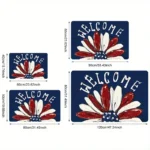 Patriotic with Floral American Flag Design Welcome Doormat for Home Entrance, Foyer, Kitchen, Bathroom