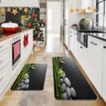 2 Piece Kitchen Rug Set - Gray Pebble Bamboo for Kitchen and Bathroom