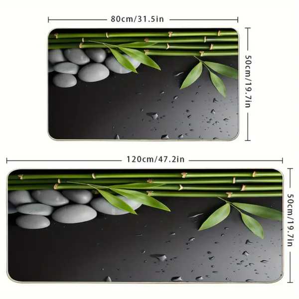 2 Piece Kitchen Rug Set - Gray Pebble Bamboo for Kitchen and Bathroom