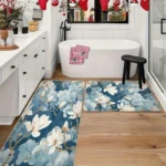 2 Piece Kitchen Rug Set - Floral Flowers for Kitchen and Bathroom