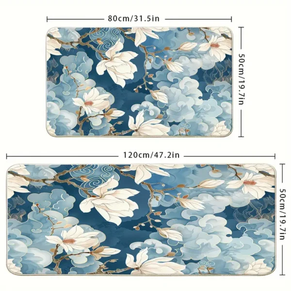 2 Piece Kitchen Rug Set - Floral Flowers for Kitchen and Bathroom