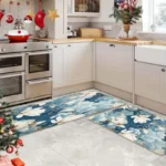 2 Piece Kitchen Rug Set - Floral Flowers for Kitchen and Bathroom
