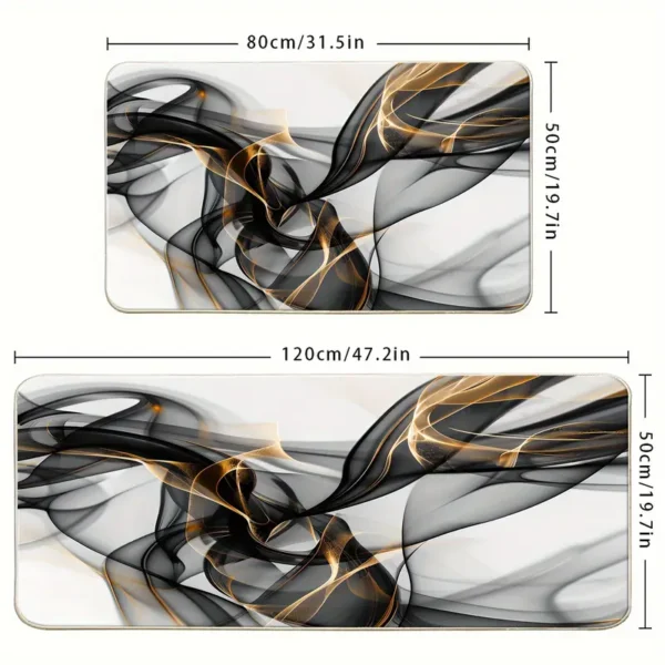 2 Piece Kitchen Rug Set - Black and Gold Smoke for Kitchen and Bathroom