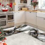 2 Piece Kitchen Rug Set - Black and Gold Smoke for Kitchen and Bathroom