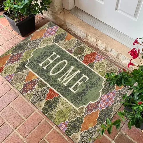 Bohemian Floral HOME Monogram Welcome Doormat for Home Entrance, Foyer, Kitchen, Bathroom
