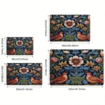 Vintage Floral & Bird Welcome Doormat for Home Entrance, Foyer, Kitchen, Bathroom