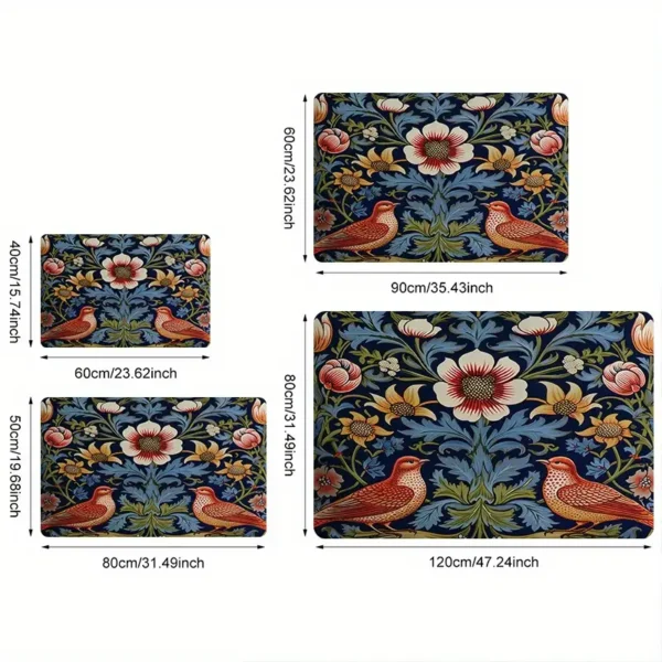 Vintage Floral & Bird Welcome Doormat for Home Entrance, Foyer, Kitchen, Bathroom