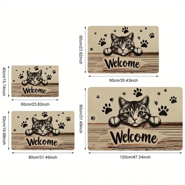Charming Cat Welcome Doormat for Home Entrance, Foyer, Kitchen, Bathroom