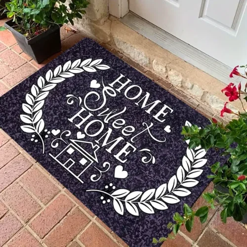 British Style with HOME Lettering and Floral Design Welcome Doormat for Home Entrance, Foyer, Kitchen, Bathroom
