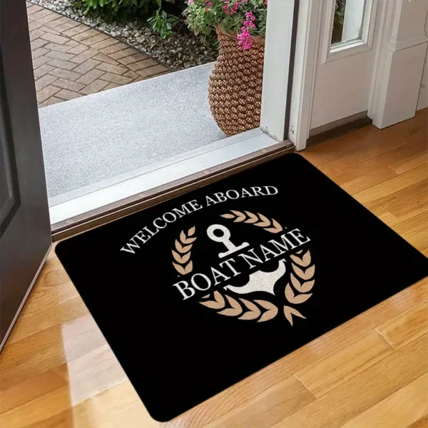 Nautical Anchor & Laurel Wreath Design Welcome Doormat for Home Entrance, Foyer, Kitchen, Bathroom