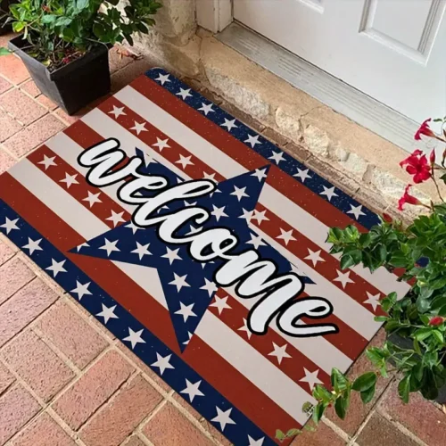 Patriotic with Star Stripes Design - Independence Day Welcome Doormat for Home Entrance, Foyer, Kitchen, Bathroom