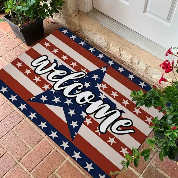Patriotic with Star Stripes Design - Independence Day Welcome Doormat for Home Entrance, Foyer, Kitchen, Bathroom