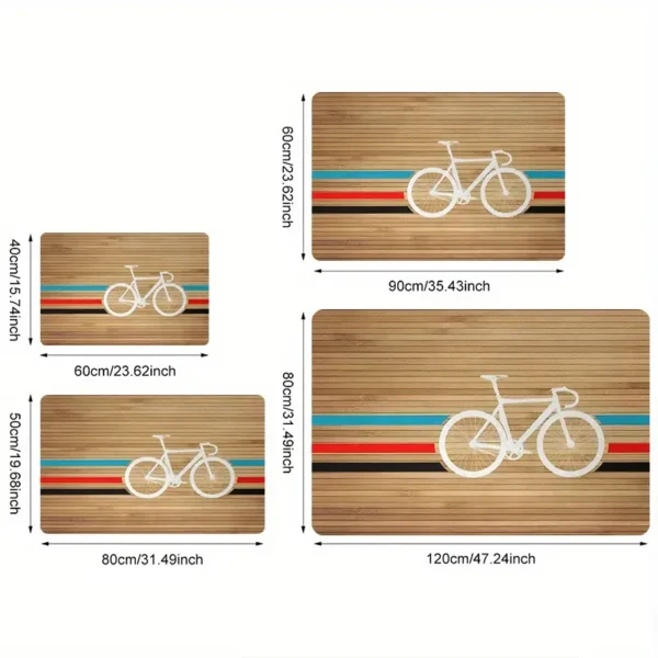 Wood Grain with Bicycle Design Welcome Doormat for Home Entrance, Foyer, Kitchen, Bathroom