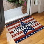 Patriotic with Star Stripes Design - Independence Day Welcome Doormat for Home Entrance, Foyer, Kitchen, Bathroom