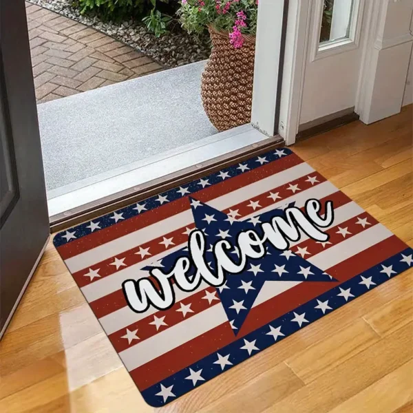 Patriotic with Star Stripes Design - Independence Day Welcome Doormat for Home Entrance, Foyer, Kitchen, Bathroom