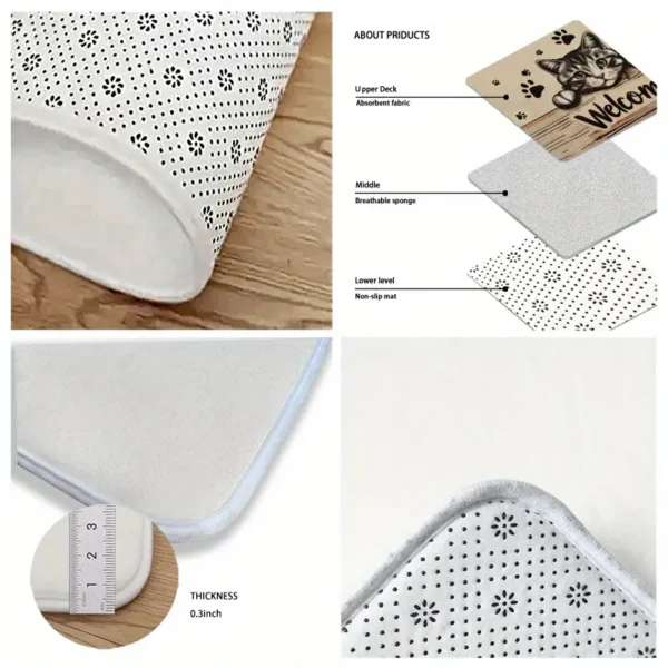Charming Cat Welcome Doormat for Home Entrance, Foyer, Kitchen, Bathroom
