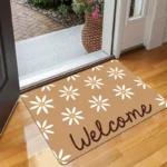 Brown & White Daisy Welcome Doormat for Home Entrance, Foyer, Kitchen, Bathroom