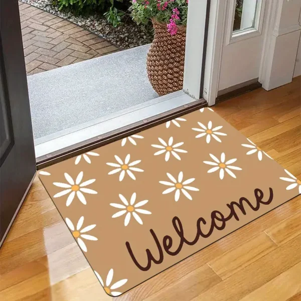 Brown & White Daisy Welcome Doormat for Home Entrance, Foyer, Kitchen, Bathroom