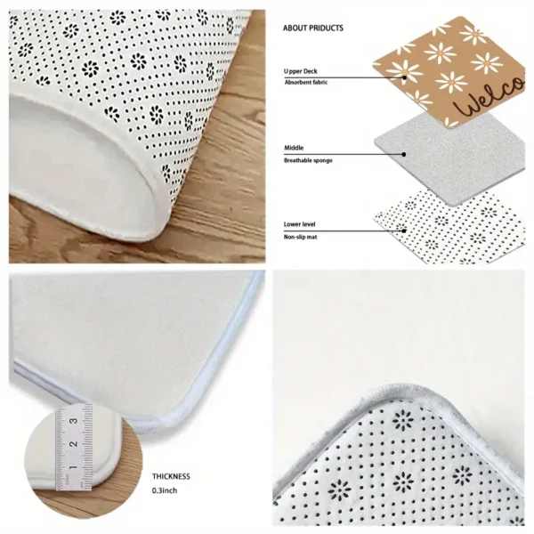 Brown & White Daisy Welcome Doormat for Home Entrance, Foyer, Kitchen, Bathroom