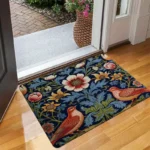 Vintage Floral & Bird Welcome Doormat for Home Entrance, Foyer, Kitchen, Bathroom