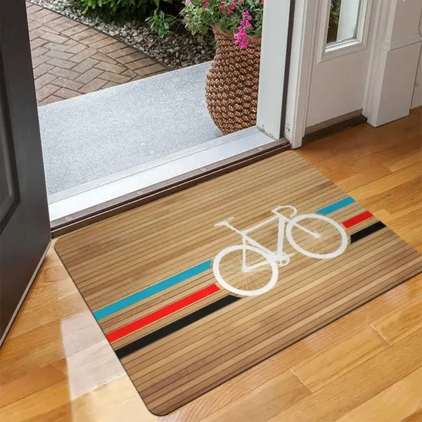 Wood Grain with Bicycle Design Welcome Doormat for Home Entrance, Foyer, Kitchen, Bathroom