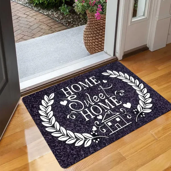 British Style with HOME Lettering and Floral Design Welcome Doormat for Home Entrance, Foyer, Kitchen, Bathroom