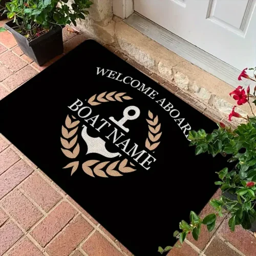 Nautical Anchor & Laurel Wreath Design Welcome Doormat for Home Entrance, Foyer, Kitchen, Bathroom