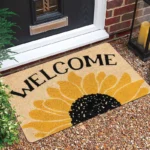 Yellow Flower Floral Print Welcome Doormat for Home Entrance, Foyer, Kitchen, Bathroom