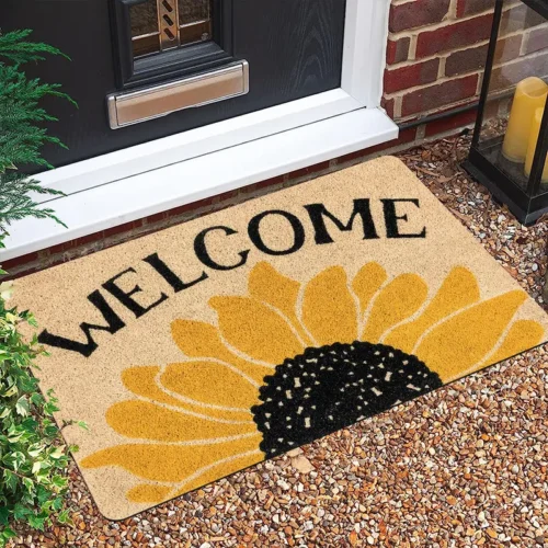 Yellow Flower Floral Print Welcome Doormat for Home Entrance, Foyer, Kitchen, Bathroom