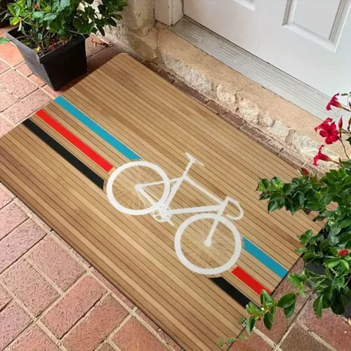 Wood Grain with Bicycle Design Welcome Doormat for Home Entrance, Foyer, Kitchen, Bathroom
