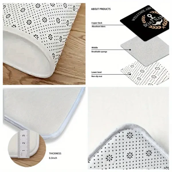 Nautical Anchor & Laurel Wreath Design Welcome Doormat for Home Entrance, Foyer, Kitchen, Bathroom