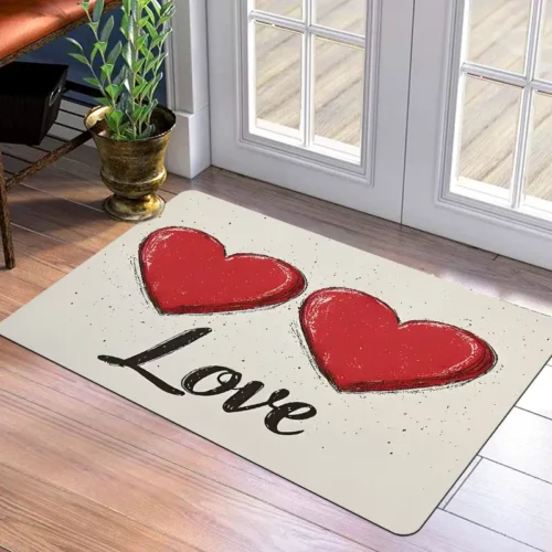 Valentine'S Day Love Themed Welcome Doormat for Home Entrance, Foyer, Kitchen, Bathroom
