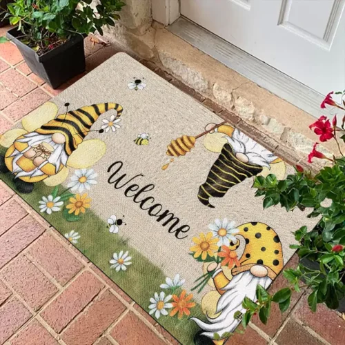 Rustic Bee-Themed Welcome Doormat for Home Entrance, Foyer, Kitchen, Bathroom