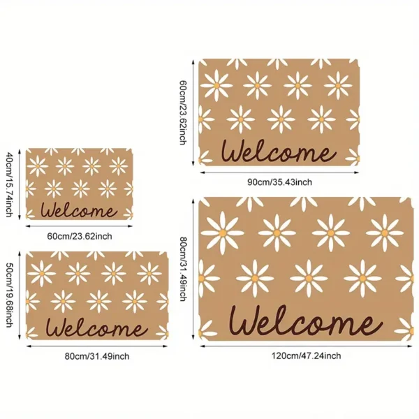 Brown & White Daisy Welcome Doormat for Home Entrance, Foyer, Kitchen, Bathroom