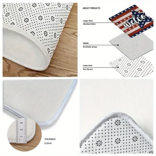 Patriotic with Star Stripes Design - Independence Day Welcome Doormat for Home Entrance, Foyer, Kitchen, Bathroom