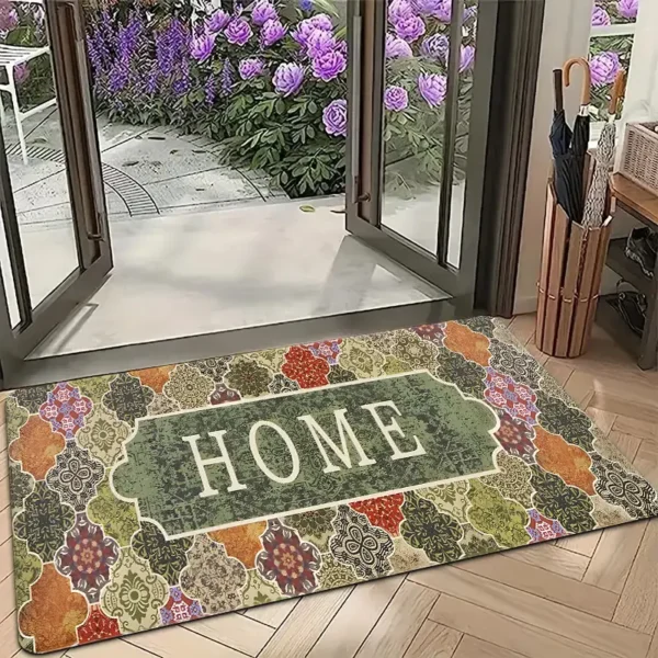 Bohemian Floral HOME Monogram Welcome Doormat for Home Entrance, Foyer, Kitchen, Bathroom