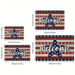 Patriotic with Star Stripes Design - Independence Day Welcome Doormat for Home Entrance, Foyer, Kitchen, Bathroom