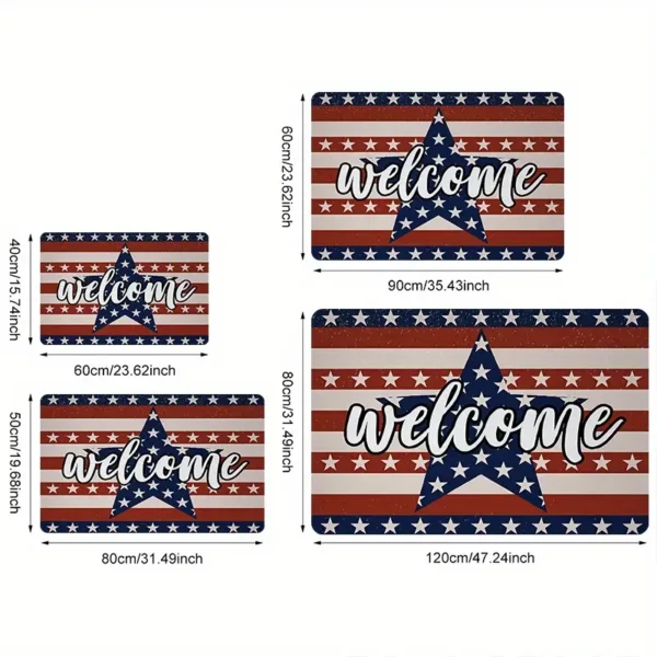 Patriotic with Star Stripes Design - Independence Day Welcome Doormat for Home Entrance, Foyer, Kitchen, Bathroom