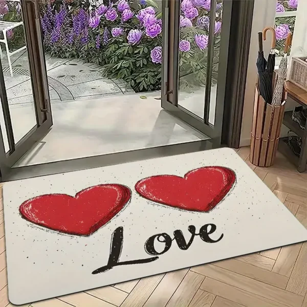 Valentine'S Day Love Themed Welcome Doormat for Home Entrance, Foyer, Kitchen, Bathroom