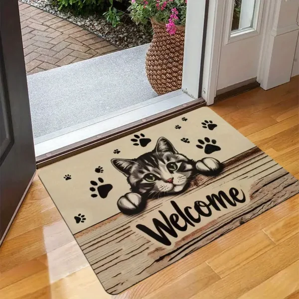 Charming Cat Welcome Doormat for Home Entrance, Foyer, Kitchen, Bathroom